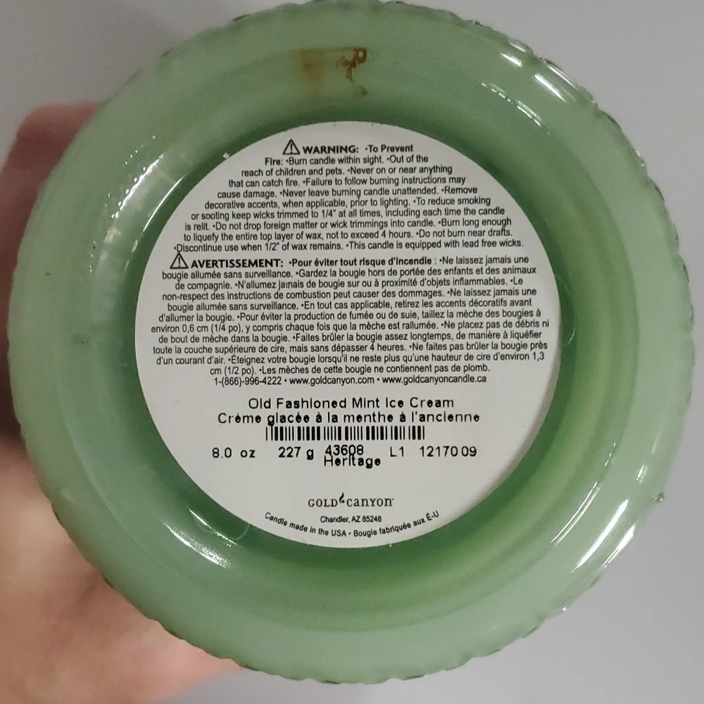 OLD FASHIONED MINT ICE CREAM small/8 oz Gold Canyon‎ two-wick candle